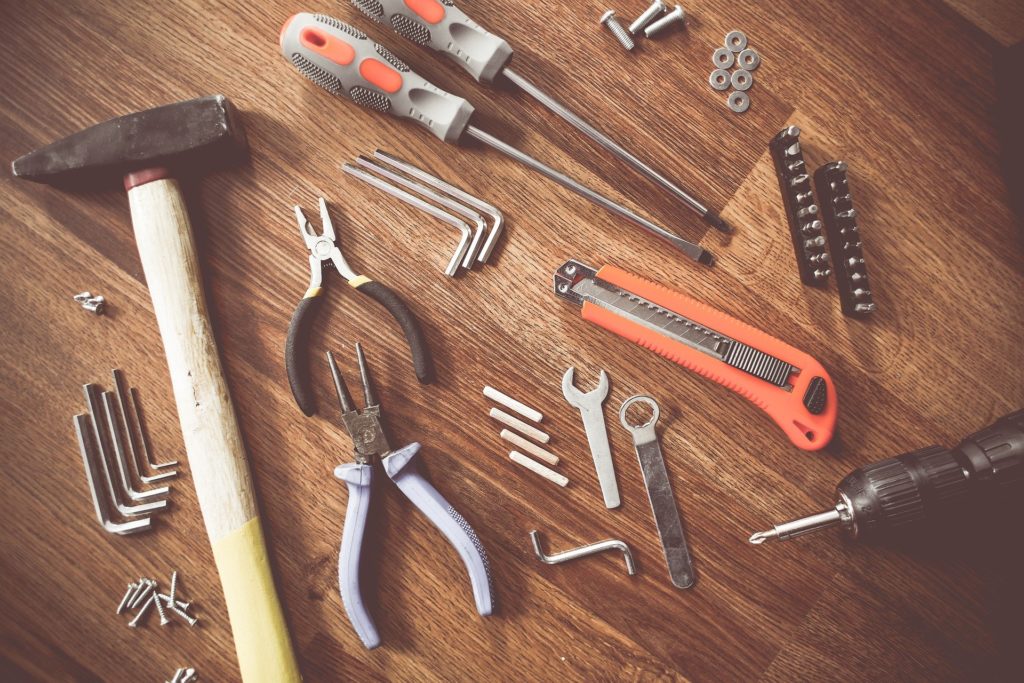 construction tools laid out on a table