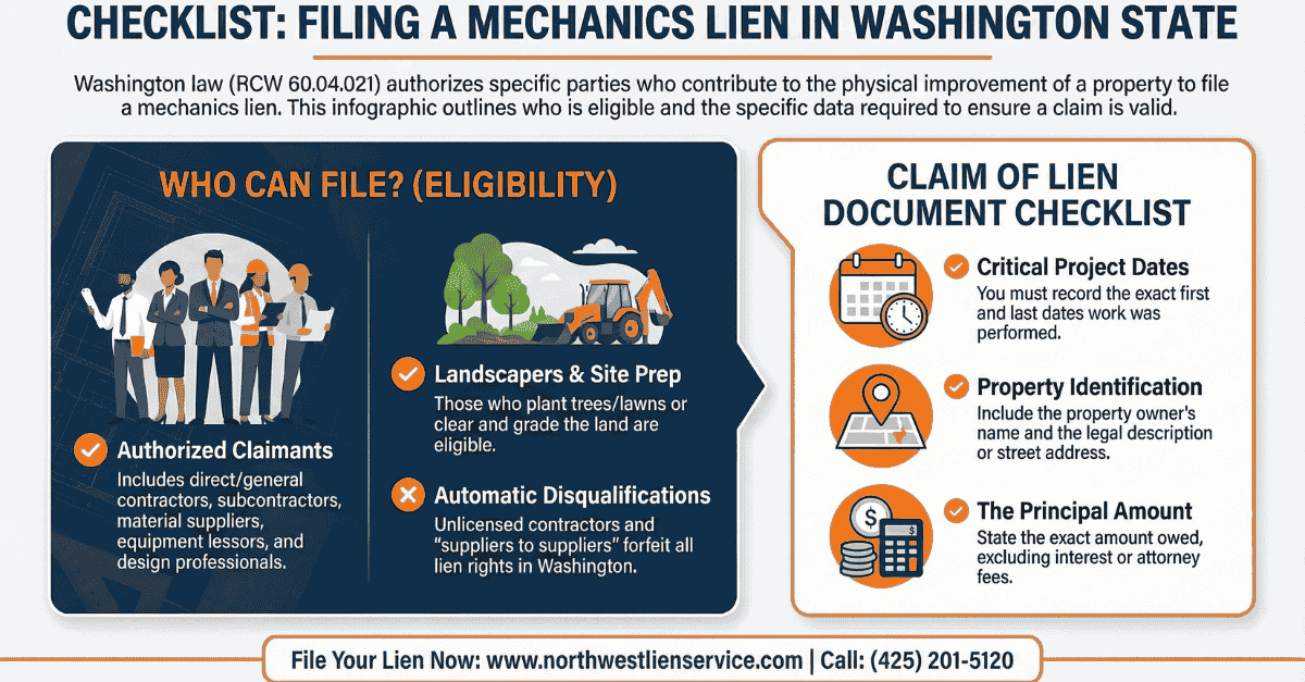 Checklist Washington Mechanics Lien Filing