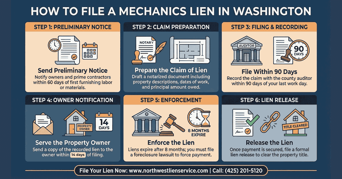 Steps to File a Mechanics Lien in Washington Infographics